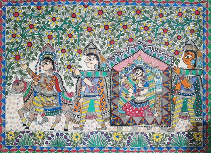 Doli Kahar, Madhubani Painting by Ambika Devi Thumbnail
