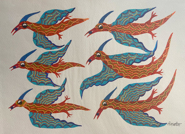 Dragons, Bhil Art by Geeta Bariya Thumbnail