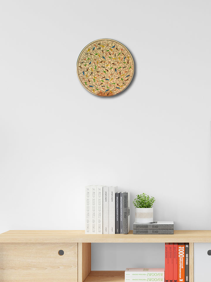 Dreamy Flights: Exquisite Colorful Paper Mache Birds of Paradise Kashmiri Naqashi Wall Plates by Riyaz Khan Thumbnail