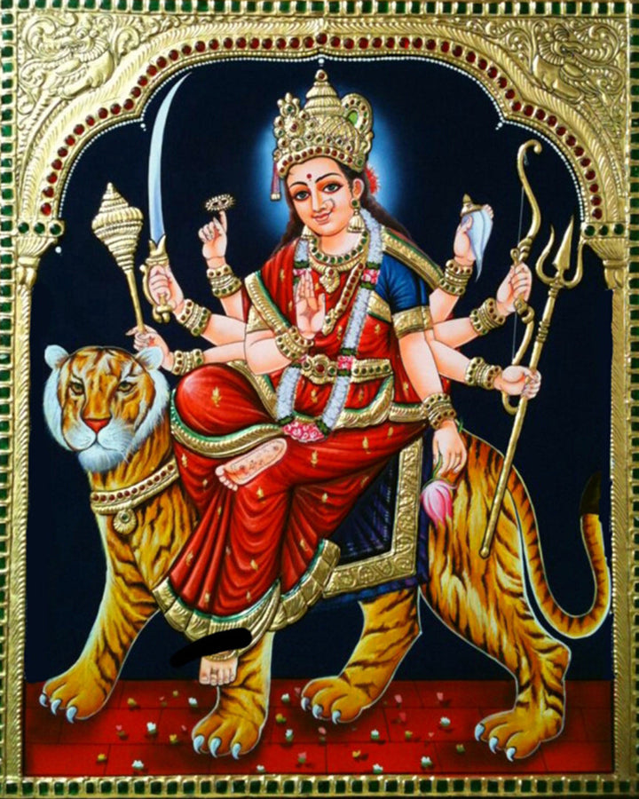 Durga Devi, Tanjore Painting by Sanjay Tandekar Thumbnail