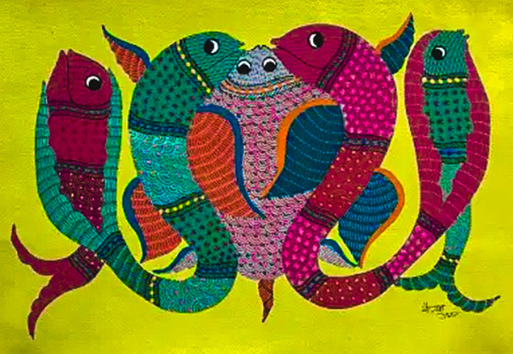 Dynamic innovation: Illustration of the marine world bridging culture Gond by Kailash Pradhan Thumbnail