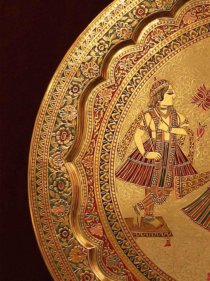 Lord Shrinathji accompanied by Radha and Krishna in Marodi Brass Plate Thumbnail