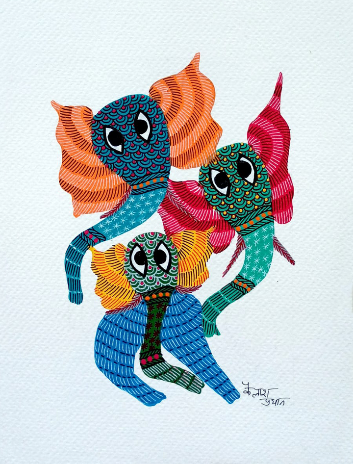 Vibrant Faces: Elephants in Gond by Kailash Pradhan Thumbnail