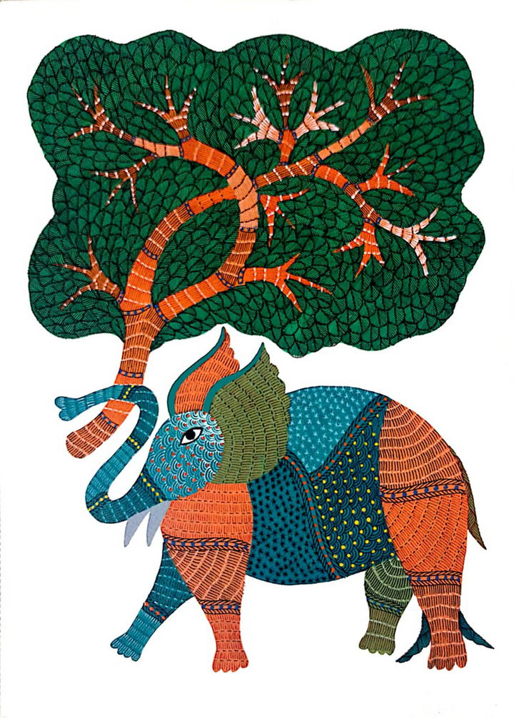 Nature and its Companions: Elephant in Gond by Kailash Pradhan Thumbnail