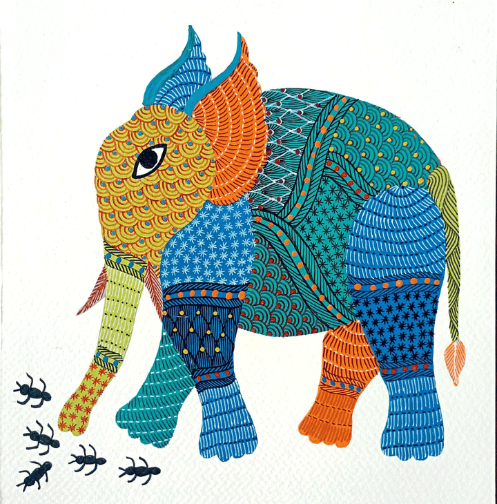 The Vibrant Nature: Elephant and Ants in Gond by Kailash Pradhan Thumbnail