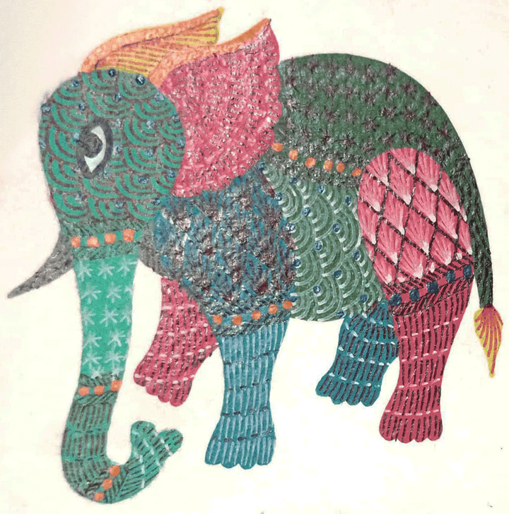The Wise Giant: Elephant in Gond by Kailash Pradhan Thumbnail