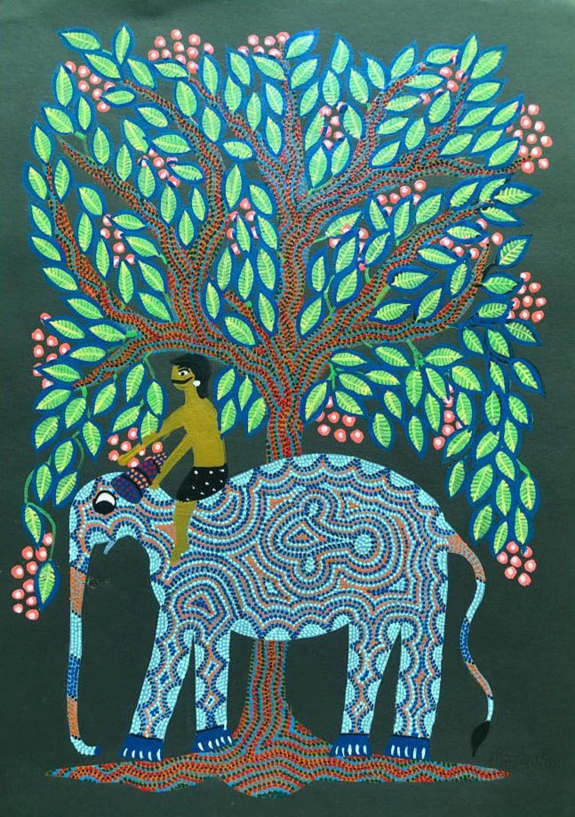 Elephant in Village Bhil Painting by Geeta Bariya Thumbnail