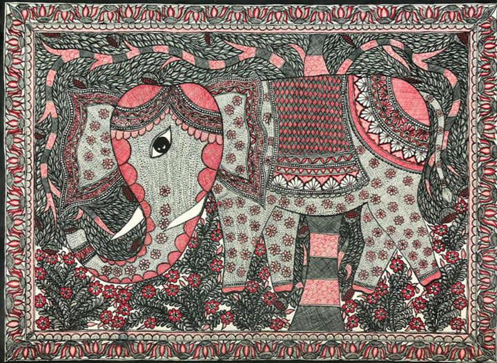 Elephant in the Forest, Madhubani by Ambika devi Thumbnail