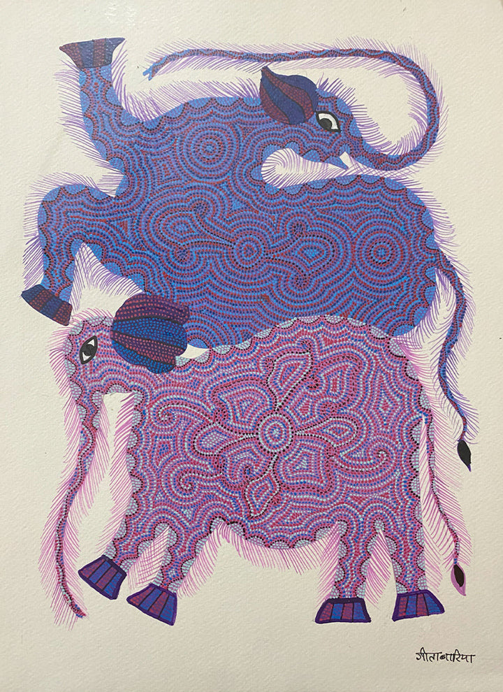 Elephants, Bhil Art by Geeta Bariya Thumbnail