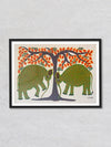 Elephants with a Tree, Bhil Art by Geeta Bariya