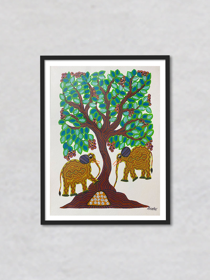 Elephant under the tree, Bhil Art by Geeta Bariya