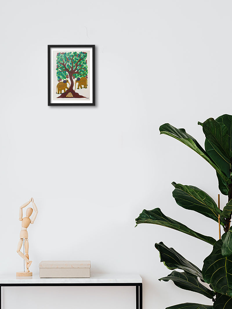 Elephant under the tree, Bhil Art for sale