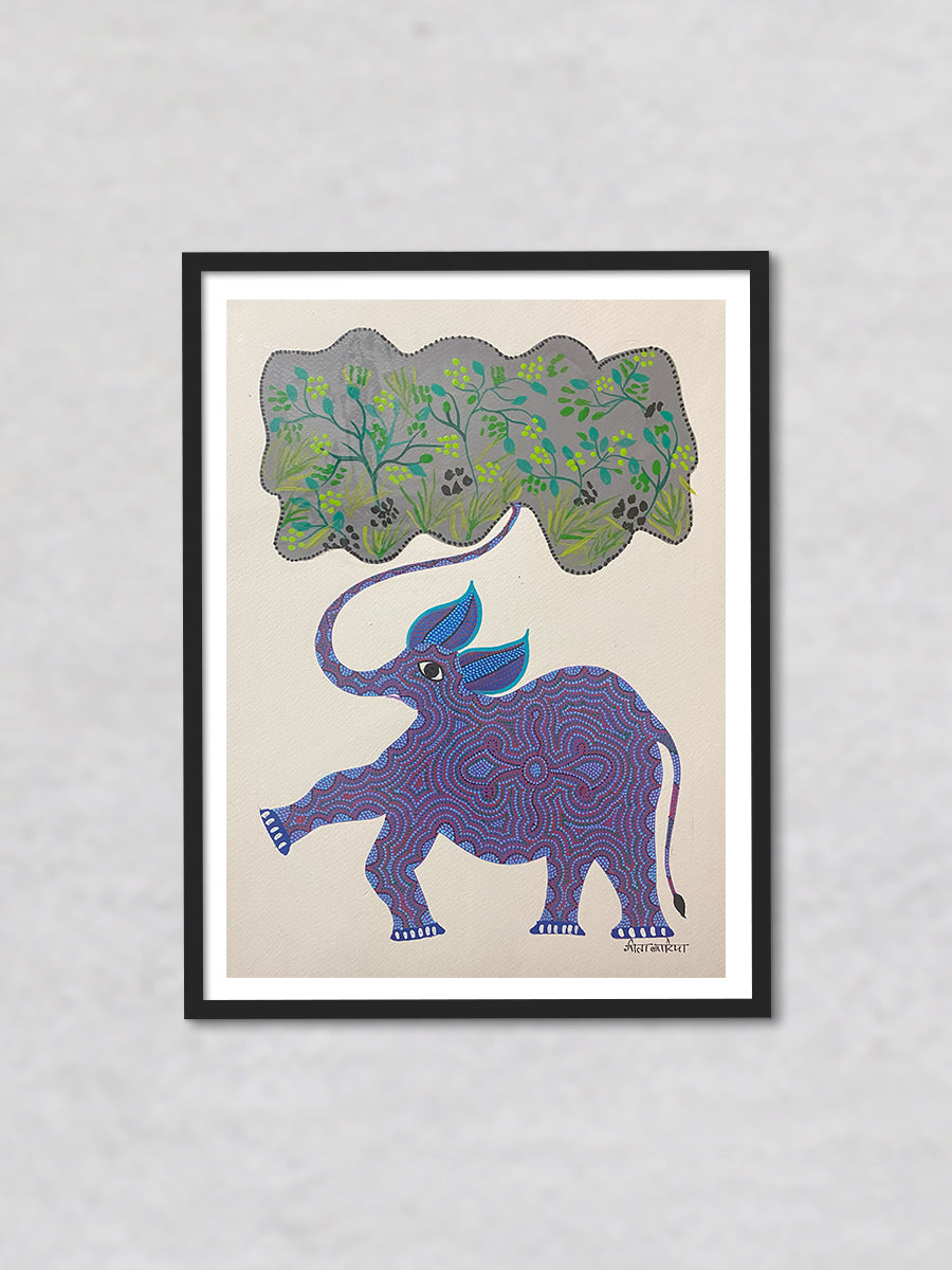 Elephant with Tree, Bhil Art by Geeta Bariya