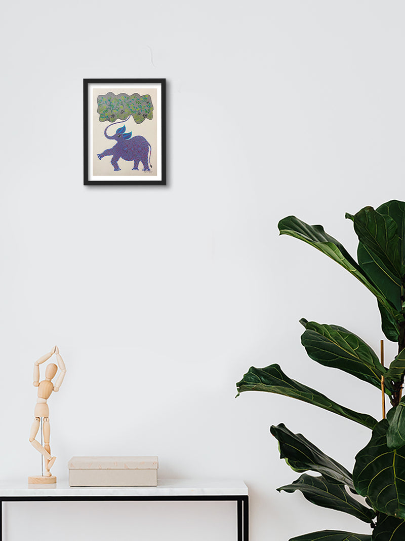 Elephant with Tree, Bhil Art for sale
