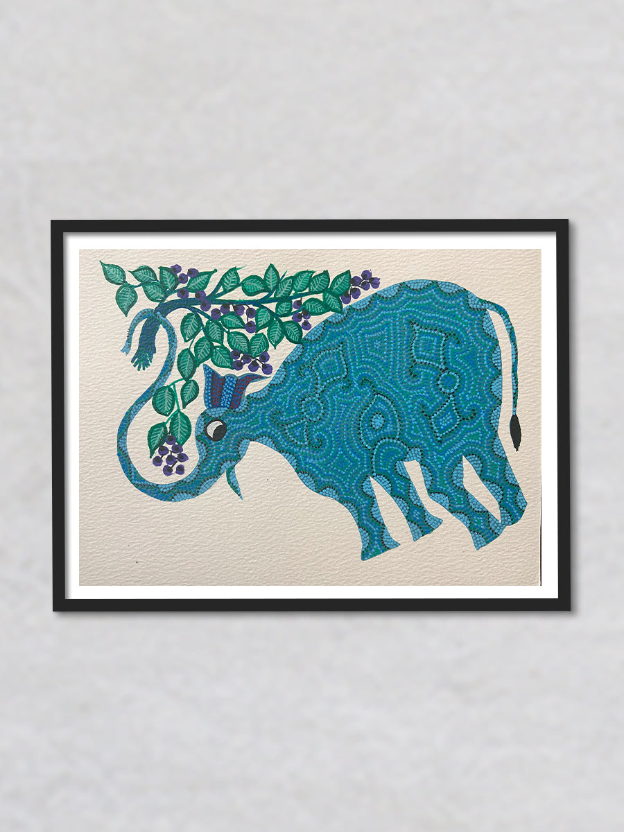 Elephant with a Tree, Bhil Art by Geeta Bariya
