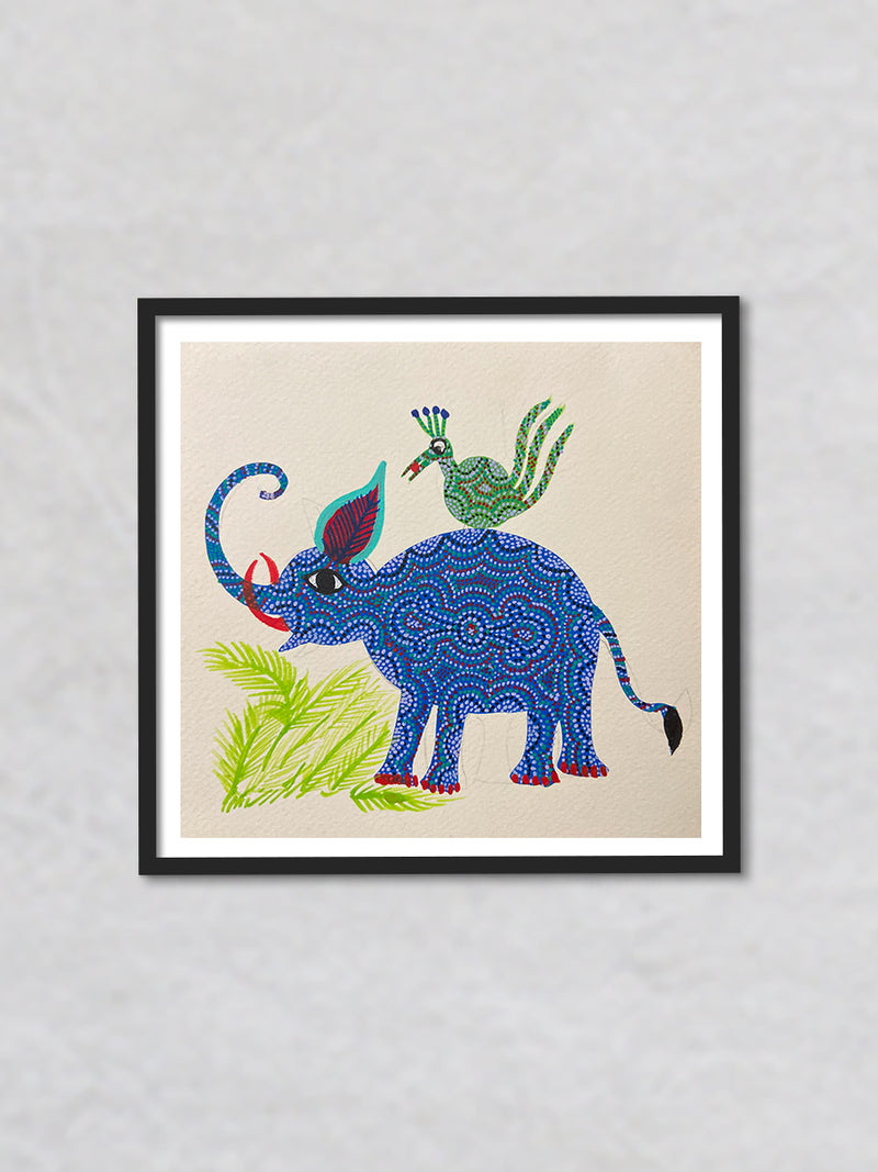 Elephant with bird, Bhil Art by Geeta Bariya