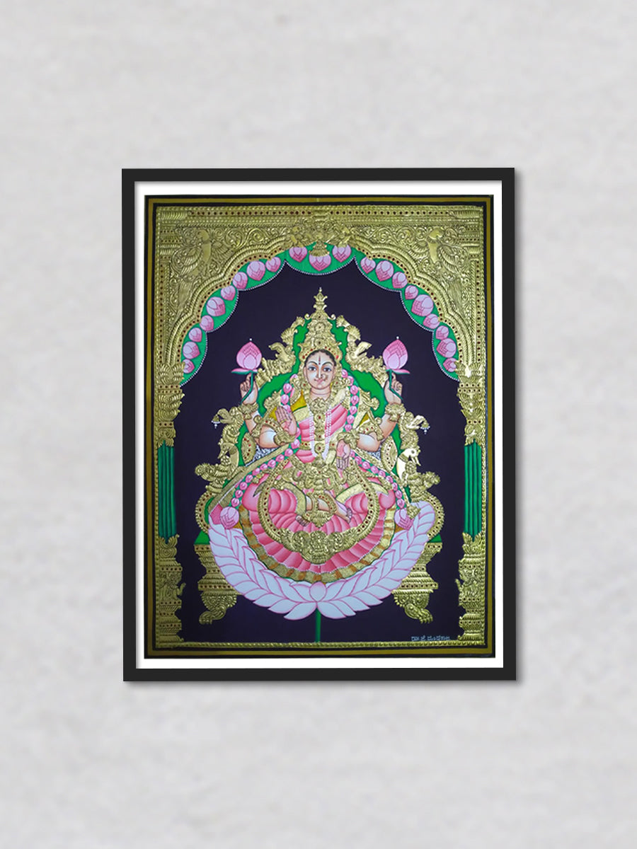 Embodiment of Wealth: A Gilded Portrait of Goddess Lakshmi in Mysore Art