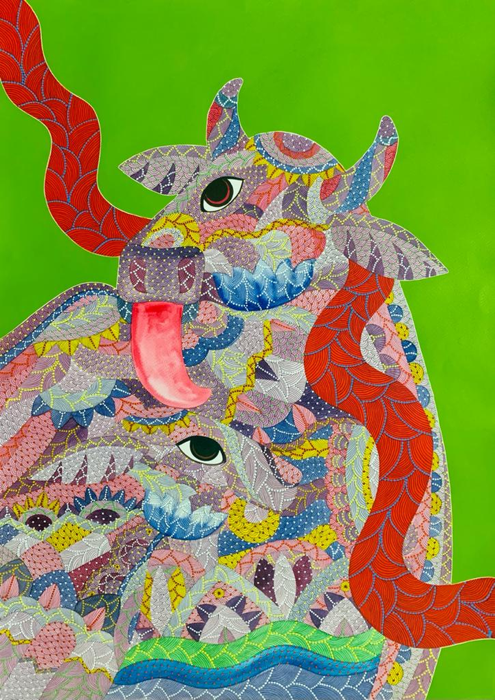 Embrace of Motherhood: Gond painting by Venkat Shyam Thumbnail