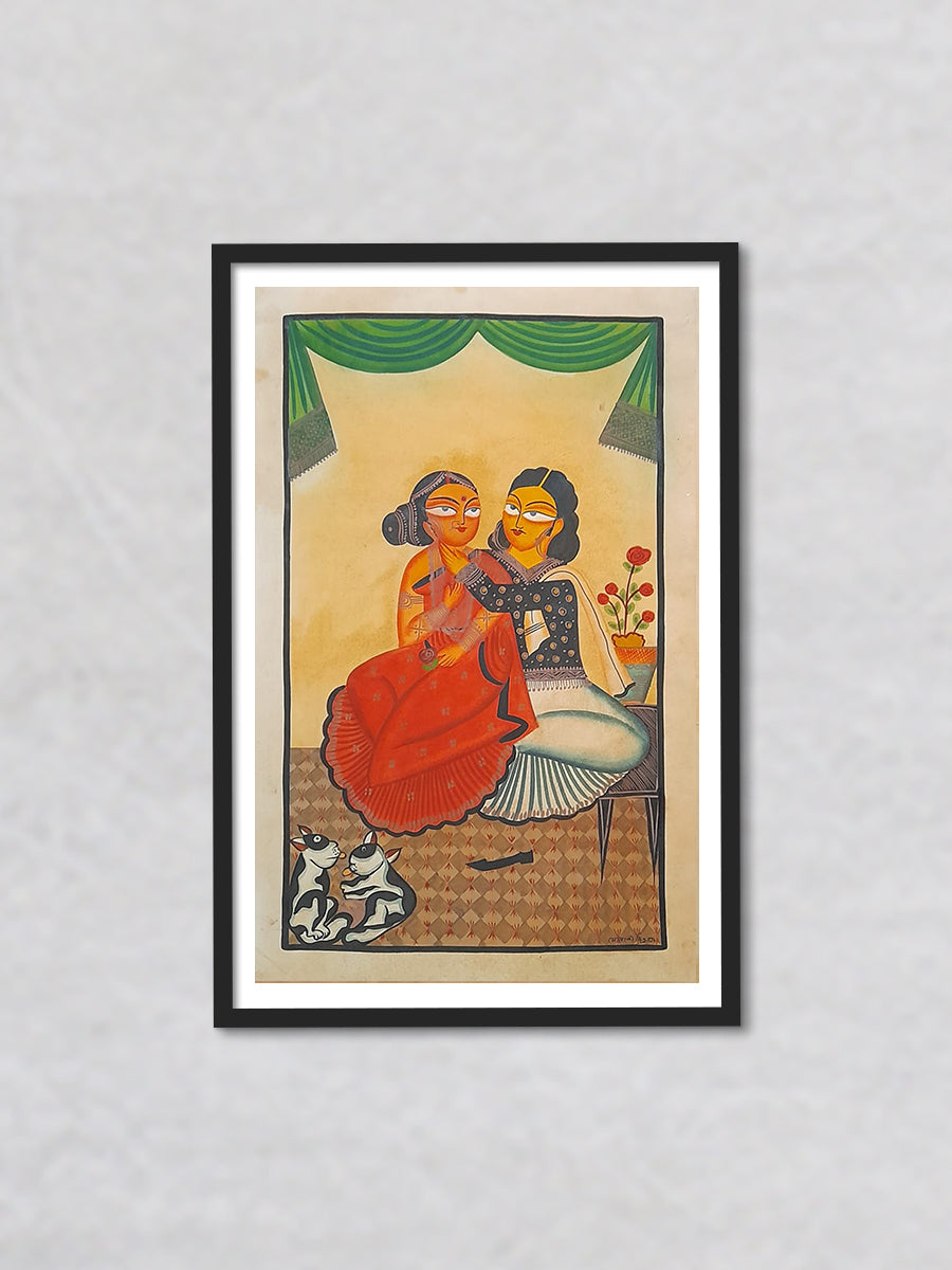 Embrace of Love: A Kalighat Painting of Passion and Harmony 