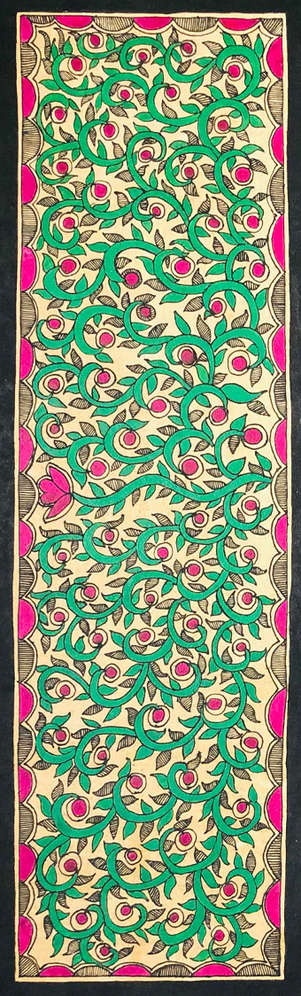 Emerald Symphony: A Lush Green Oasis Madhubani Painting by Ambika Devi Thumbnail