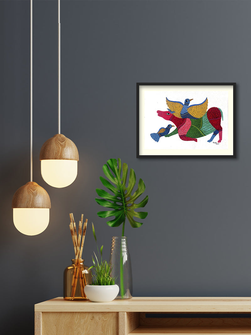 Experience the rich colors and intricate detailing of Emerald Symphony, a masterpiece of Gond art that is now for sale.