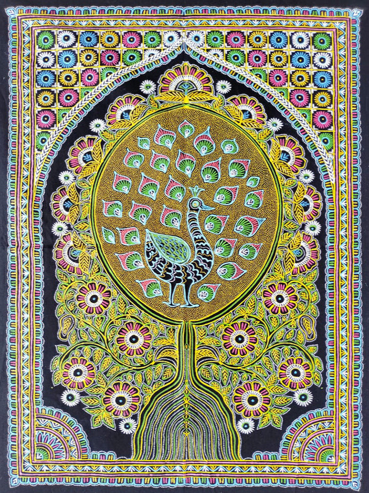 Enchanted Oasis: Rogan Art Illuminating the Peacock's Charm by Rizwan Khatri Thumbnail