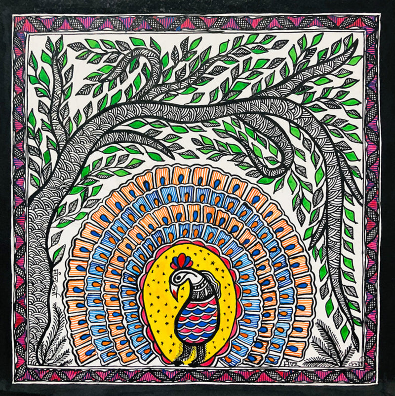 Buy Enchanting Plumage - A tapestry of Madhubani Art, Madhubani Painting by Ambika Devi