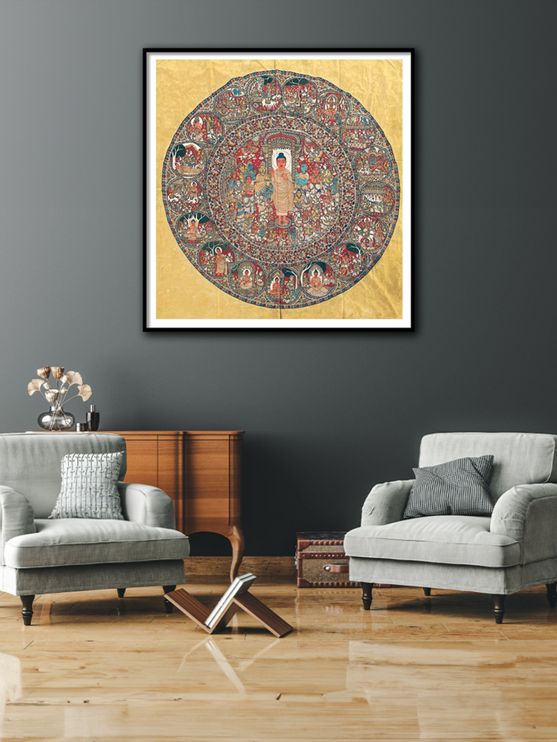 Enlightened Radiance: Circles of Enlightenment Kalamkari Painting by Siva Reddy
