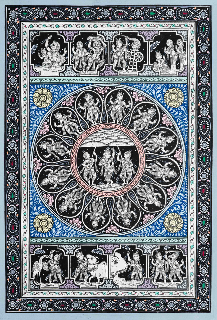 Epic Confrontations Mystical Battles Through - Pattachitra Painting by Apindra Swain for Home Decor Thumbnail