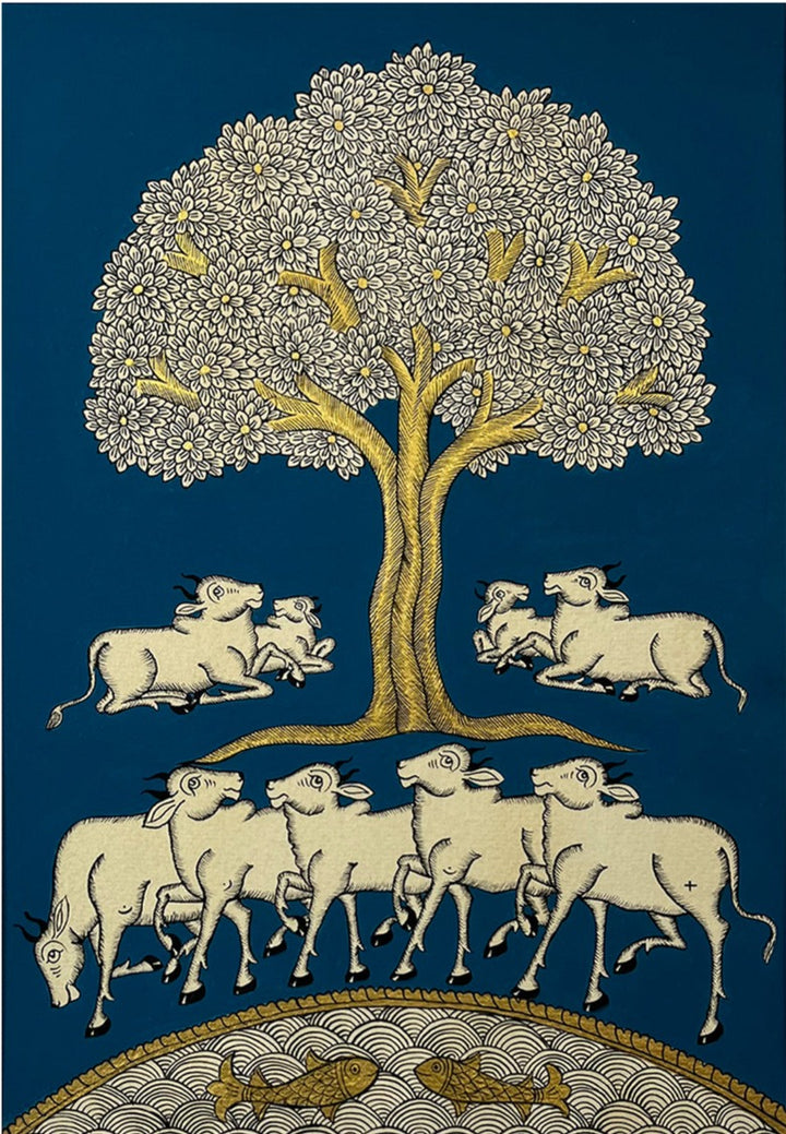 Eternal Blessings: the Nurturing Tree and Cows by Kalyan Joshi Thumbnail