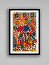 Purchase now: "Eternal Bliss" Tholu Bommalata painting of Radha Krishna's Radiant Rasleela in Vrindavan Garden.