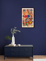 Experience Eternal Bliss: Buy the Radiant Radha Krishna Rasleela Tholu Bommalata Painting Now!"