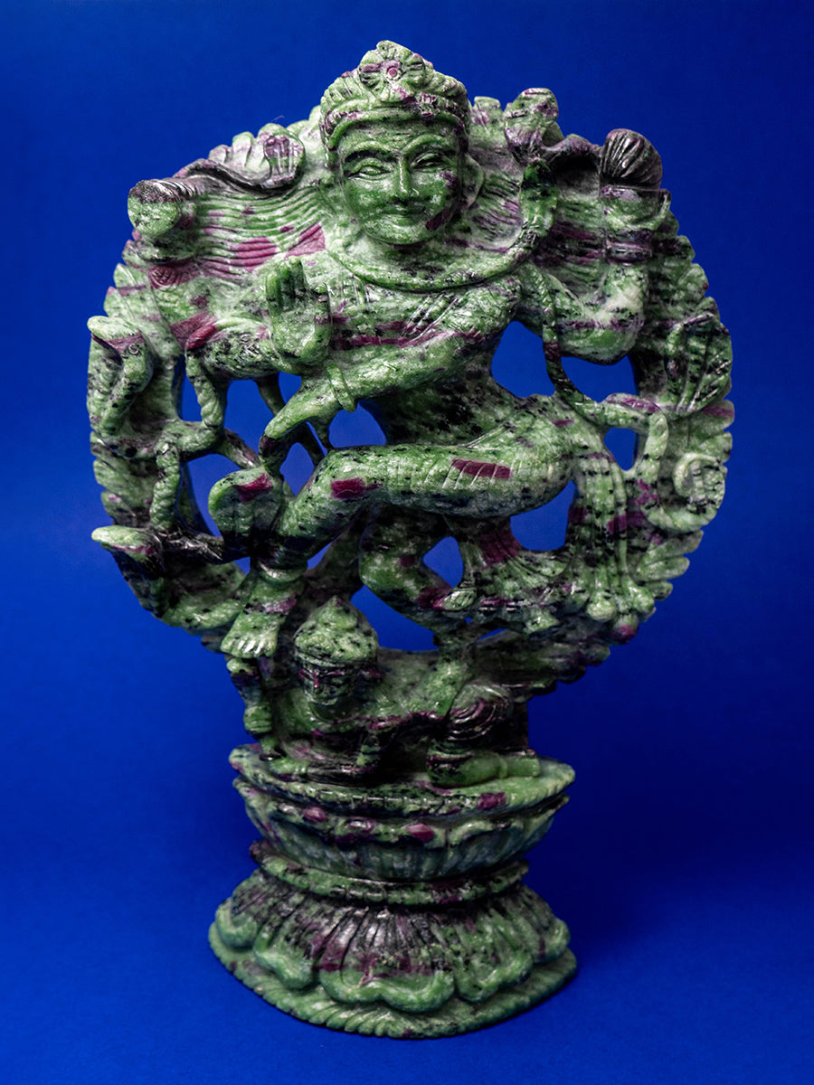 Eternal Dance of Creation: Ruby Zoisite Gemstone Sculpture of Nataraj 