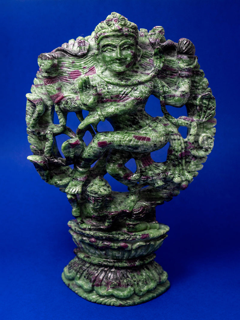 Eternal Dance of Creation: Ruby Zoisite Gemstone Sculpture of Nataraj 