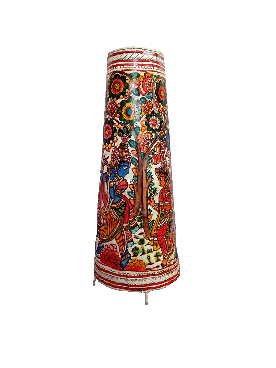 Buy Eternal Embrace: Radha Krishna Leather Lamp by Sindhe Sriramulu