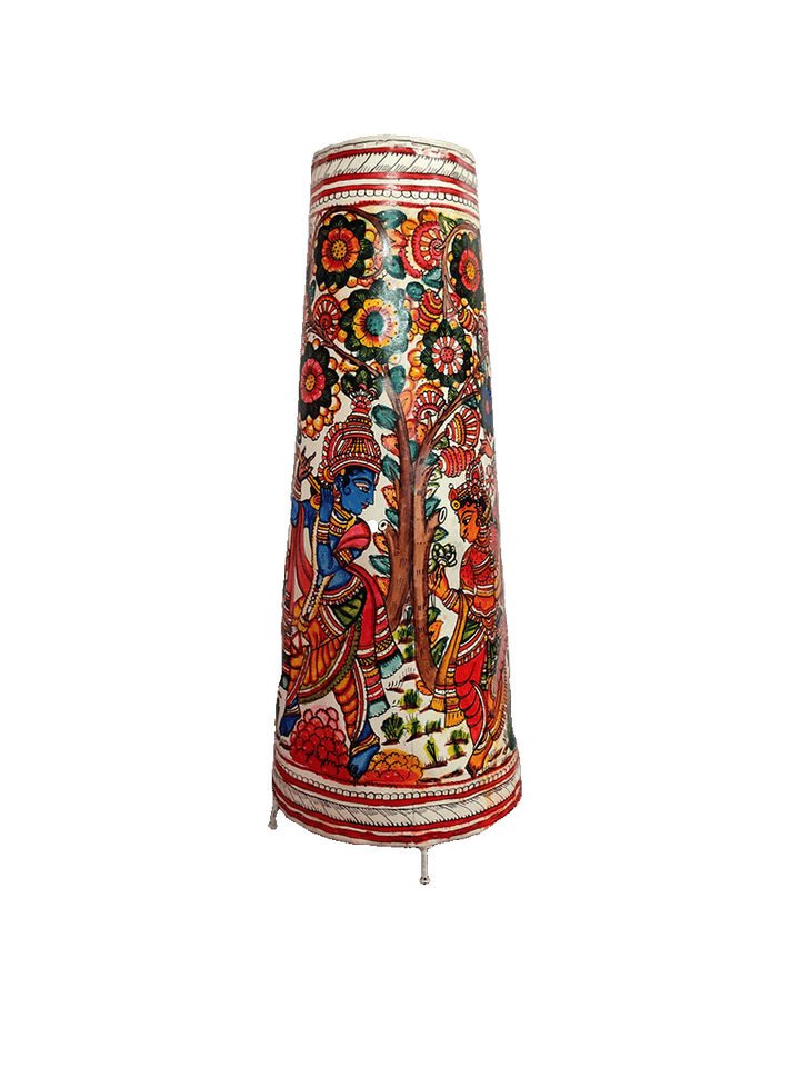 Eternal Embrace: Radha Krishna Leather Lamp by Sindhe Sriramulu Thumbnail