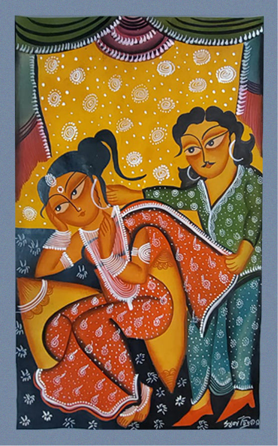 Eternal Ties: A Pattachitra Tale of Babu and Bibi, Bengal Pattachitra by Swarna Chitrakar Thumbnail