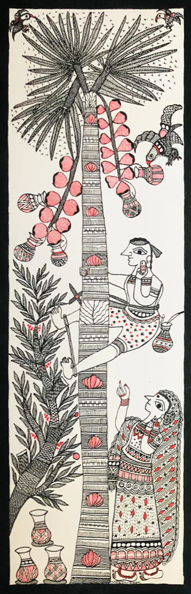 Ethereal Beauty: Regality in Lush Tree Madhubani Painting by Ambika Devi Thumbnail