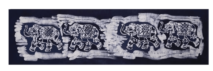 Ethereal Majesty: Prakash Yasala's Four Elephant Batik Painting Thumbnail