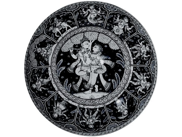 Ethereal Monochrome Radha Krishna Rasleela - Pattachitra Plate by Apindra Swain for Home Decor Thumbnail