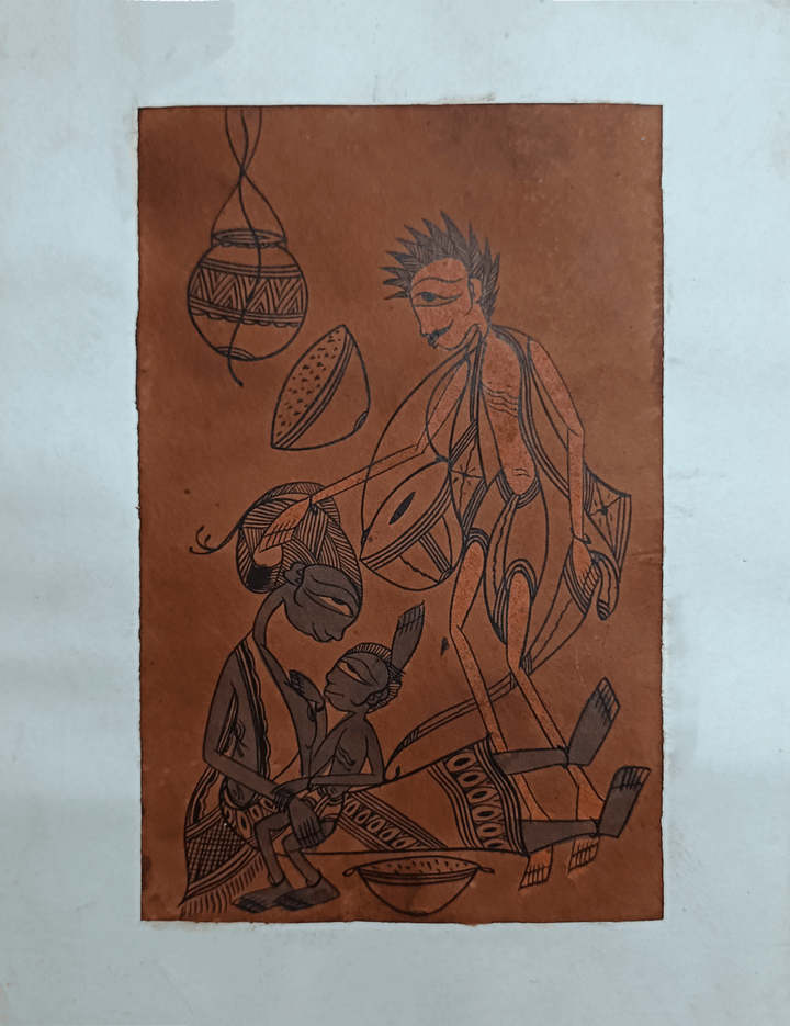 Family in Santhal Pattachitra by Uttam Chitrakar Thumbnail