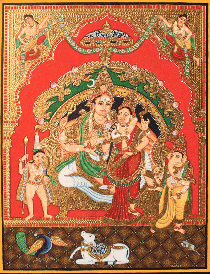 Family of Lord Shiva and Parvati Mysore Tanjore By Dr. J Dundaraja Thumbnail