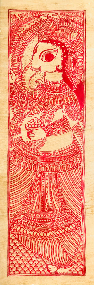 Fiery Devotion: The Tapestry of Lord Ganesh Madhubani art by Ambika Devi Thumbnail