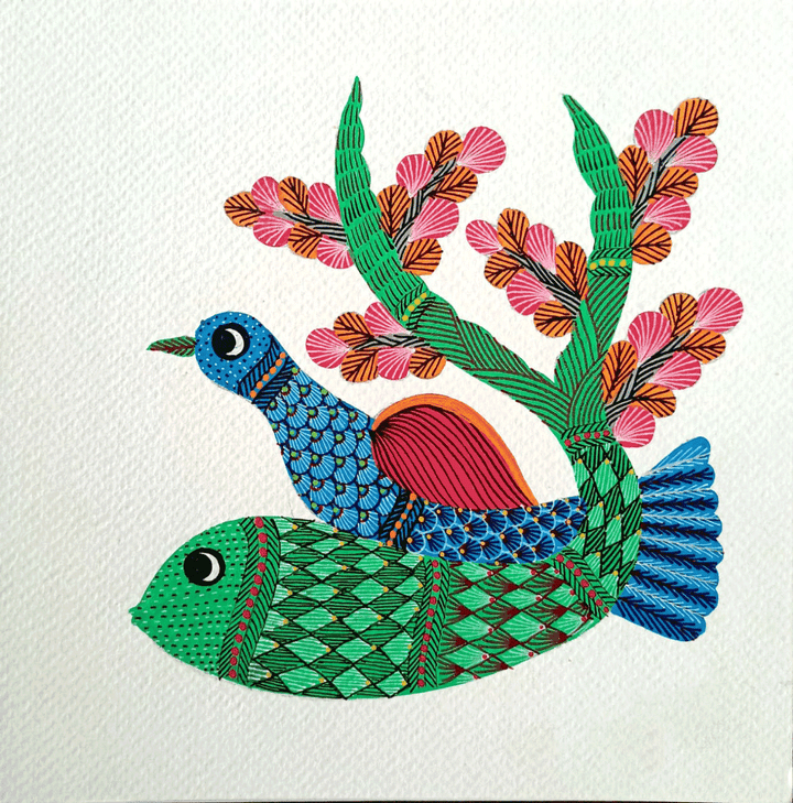 Fish and Bird in Gond by Kailash Pradhan Thumbnail