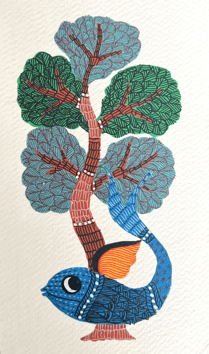 The Fish and Blossoming Foliage In Gond by Kailash Pradhan Thumbnail