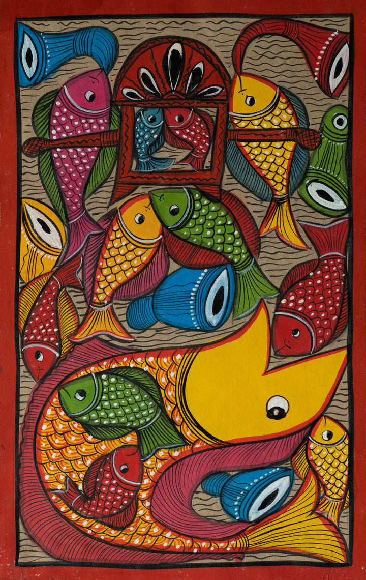 Fish marriage scene: Santhal-Tribal Pattachitra by Manoranjan Chitrakar Thumbnail