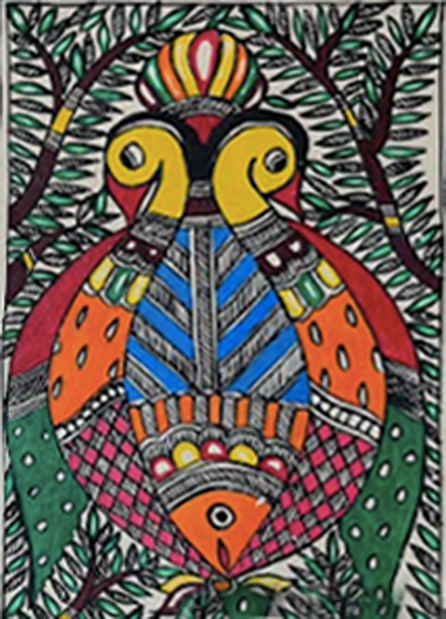 Fish and Peacocks in Artistic Unity in Madhubani by Ambika Devi Thumbnail