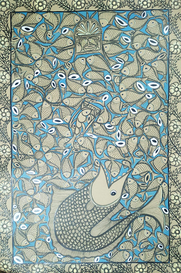 Fishes and Instruments in Santhal Pattachitra by Manoranjan Chitrakar Thumbnail