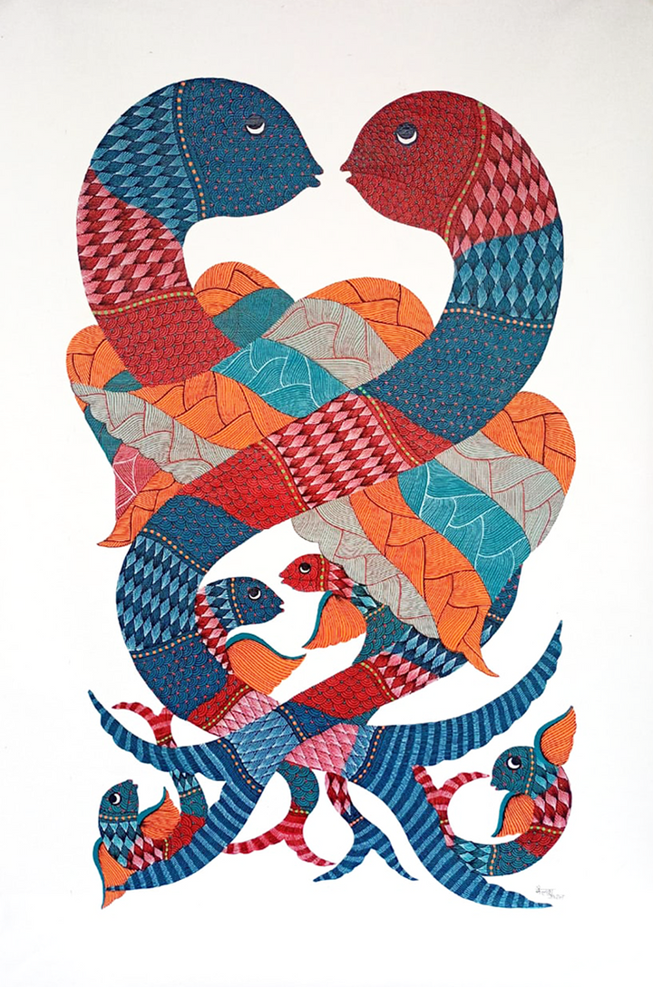 Fishes in Gond by Kailash Pradhan Thumbnail