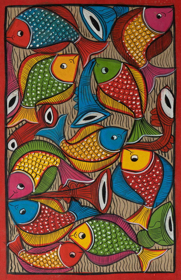 Fishes in vivid tone: Santhal-Tribal Pattachitra by Manoranjan Chitrakar Thumbnail